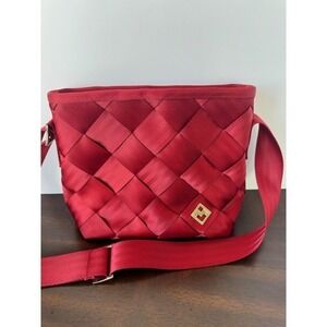 Maggie Bag Red Seatbelt Weave Crossbody Purse Handbag Adjustable Strap Gorgeous